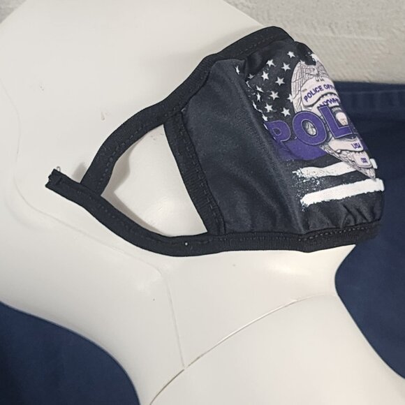 Purple White and Black Police Blue Line Support Reusable Washable Face Mask - Picture 6 of 16